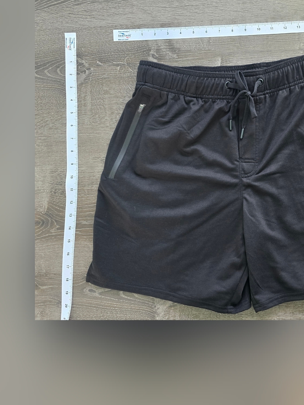 Men's Black Athletic Drawstring Training Shorts with Zipper Pocket